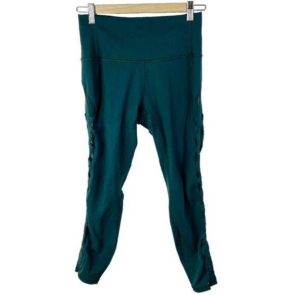 Lululemon High Times 7/8 Yoga Pants Womens Size Rhythm Leggings Mesh Deep Green - Picture 1 of 4
